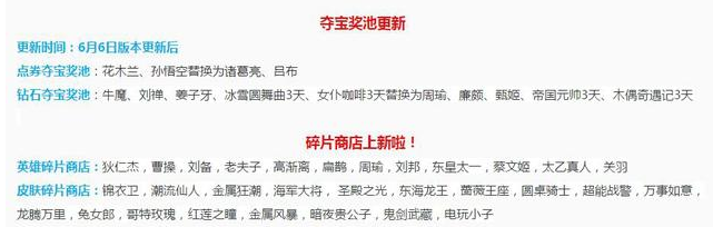 王者荣耀6月6日更新了什么 王者荣耀游戏更新内容详细情况介绍